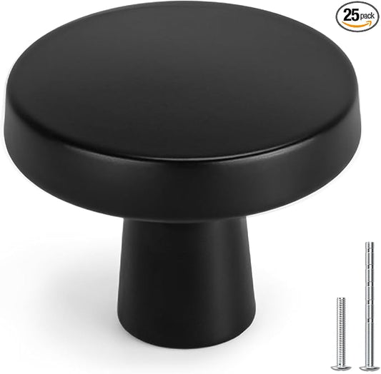 homdiy 25 Pack Black Cabinet Knobs Round Matte Kitchen Handles Zinc Alloy Metal Hardware for Dresser Drawer Desk Cupboard
