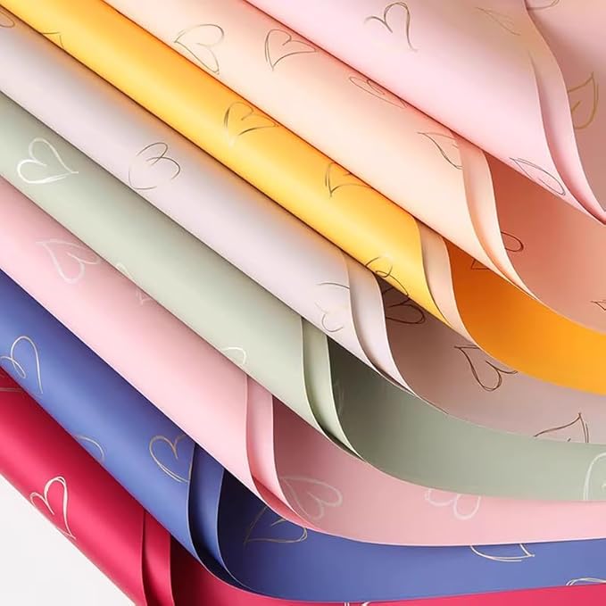 MLSG 20 Sheet Solid Color Heart Wrapping Paper - Waterproof Floral Bouquet Wrapping Paper, Florist Supplies Packaging Paper for Wedding Birthday Gift Wrap Paper (Pink Gold)