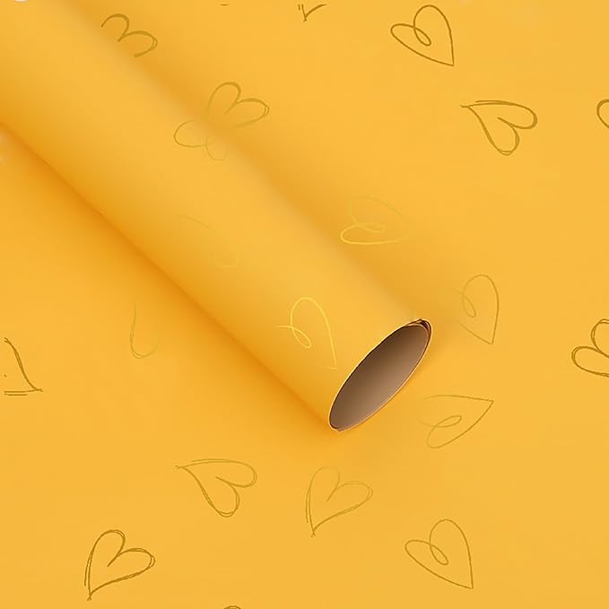 MLSG 20 Sheet Solid Color Heart Wrapping Paper - Waterproof Floral Bouquet Wrapping Paper, Florist Supplies Packaging Paper for Wedding Birthday Gift Wrap Paper (Yellow Gold)