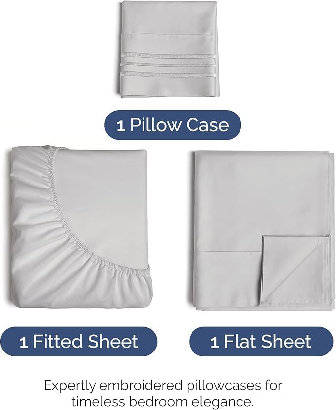 Twin Size 3 Piece Sheet Set - Comfy Breathable & Cooling Bed Sheets Set - Hotel Luxury Bedding for Women, Men, Kids, Teens, Boys & Girls - Deep Pockets, Soft and Wrinkle Free - Oeko-Tex - French Grey