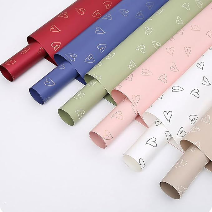 MLSG 20 Sheet Solid Color Heart Wrapping Paper - Waterproof Floral Bouquet Wrapping Paper, Florist Supplies Packaging Paper for Wedding Birthday Gift Wrap Paper (Naked Color)