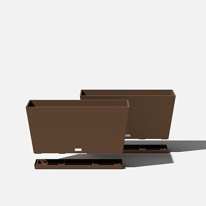 Veradek Midori Long Trough Planter (Espresso, 31 inch - 2 Pack with 2 Saucer Trays)