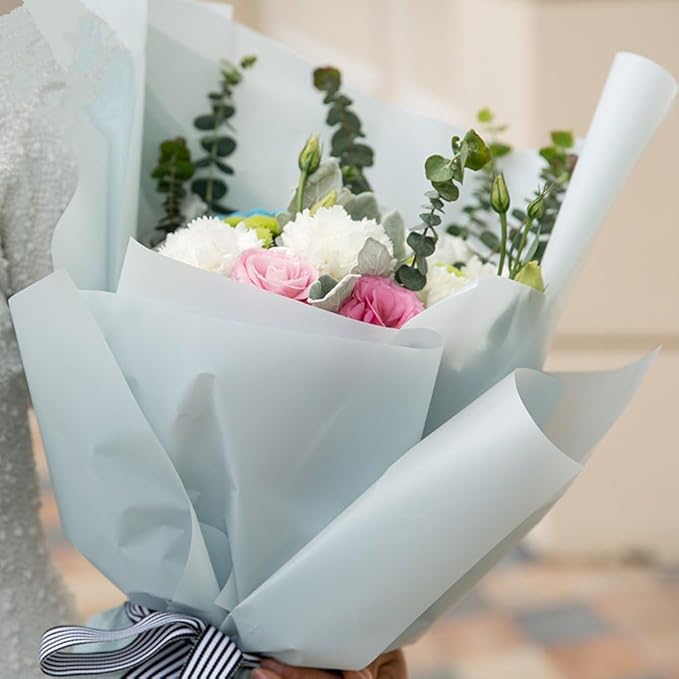 BBJ WRAPS Korean Style Flower Wrapping Paper Floral Bouquet Gift Packaging Supplies Multi Colors 20 Counts (D Blue)