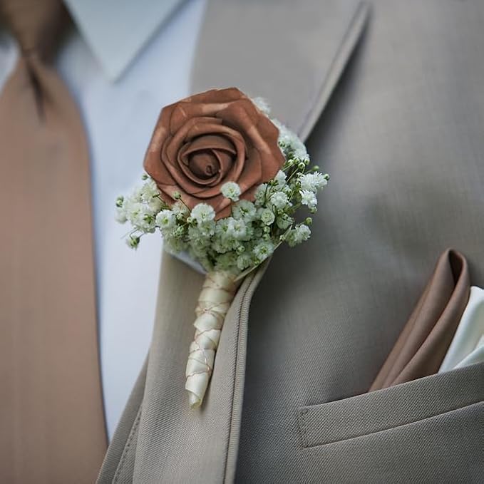 Artificial Flowers, Artificial Rose 100pcs for DIY Wedding Bouquets Centerpieces Arrangements, Brown Foam Roses with Stem for Bridal Shower Party Home Decorations