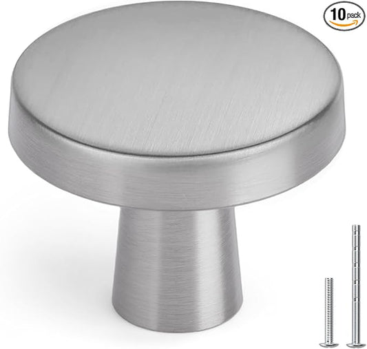 homdiy 10 Pack Brushed Nickel Cabinet Knobs Round Kitchen Handles Zinc Alloy Metal Hardware for Dresser Drawer Desk Cupboard