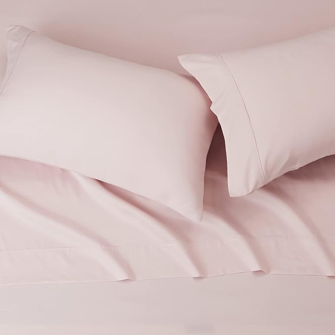 Amazon Basics Lightweight Super Soft Easy Care Breathable Microfiber 4-Piece Bed Sheet Set with 14-Inch Deep Pockets, King, Blush Pink, Solid