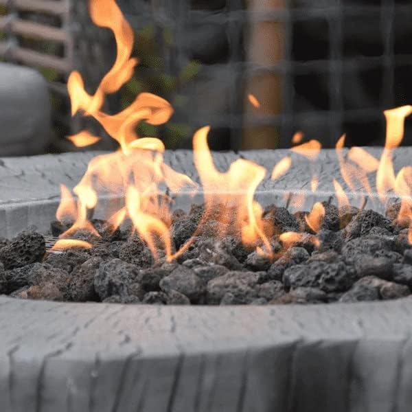 AMS Fireplace | Elementi | Round Natural Gas Fire Pit Table | Canvas Cover, Lava Rocks and Gas Key Valve Included | Fuel: Natural Gas, Manchester - Classic Grey