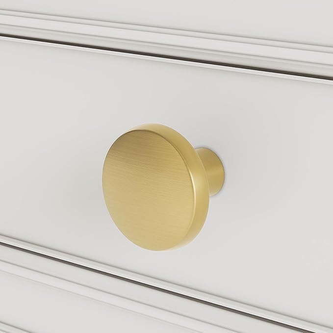 homdiy 10 Pack Gold Cabinet Knobs Round Brushed Brass Kitchen Handles Zinc Alloy Metal Hardware for Dresser Drawer Desk Cupboard