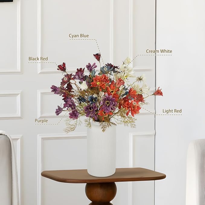 20" Artificial Daisy Bouquets for Fall Table Centerpiece, 3 Bunches Faux Chrysanthemum Flowers with Stems for Floral Arrangements, Autumn Home & Wedding Decor, Fake Wildflowers Mums in Cream White