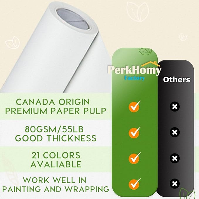 PerkHomy White Kraft Paper Roll 48" x 3,600" (300') for Gift Wrapping Bouquet Flower Art Painting Craft Writing Packaging Shipping 80GSM 55LB (White, 48" x 300')