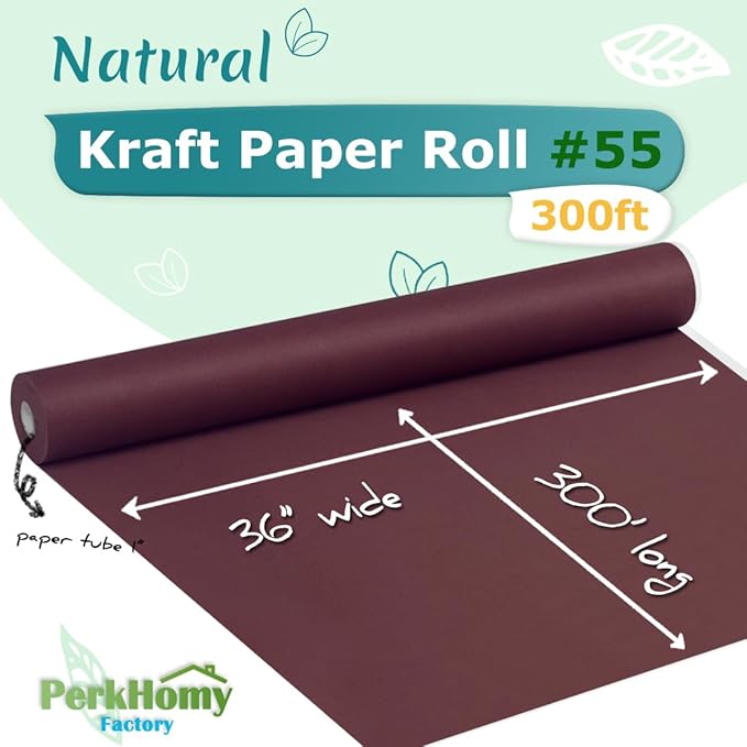 PerkHomy Wine Red Kraft Paper Roll 36" x 3,600" (300') for Gift Wrapping Bouquet Flower Art Painting Craft Writing Packaging Shipping 80GSM 55LB (Wine Red, 36" x 300')
