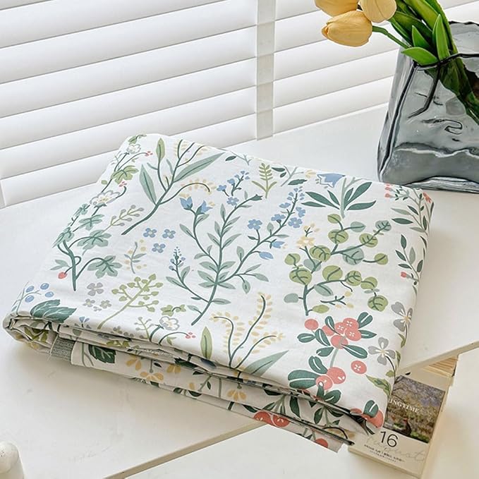 EAVD Vintage Style Garden Floral Duvet Cover Queen Soft Cotton Chic Shabby Colorful Leaves Floral Bedding Set with 2 Pillowcases Fresh Botanical Duvet Cover with Zipper Closure
