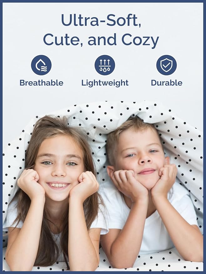 Kids Black Polka Dots Twin 3 Piece Sheet Set - Boys, Girls, Teens, Toddler - Easy Fit Deep Pockets - Breathable, Hotel Quality Sheets - Machine Washable - Wrinkle Free - Cute, Cozy, Soft - CGK Linens
