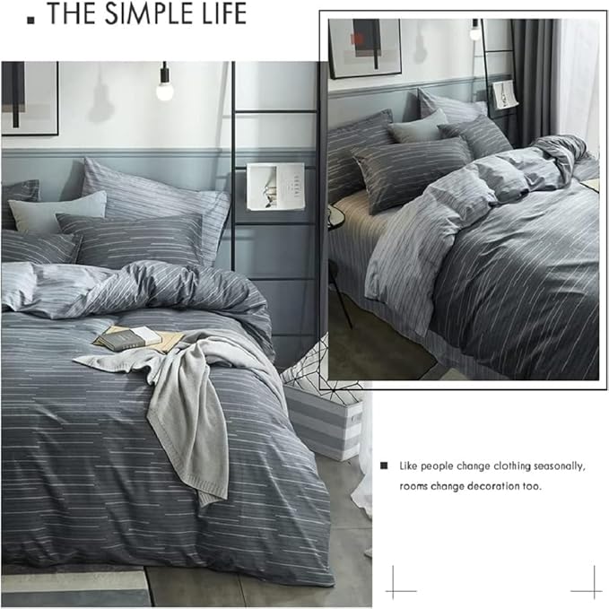 Striped Comforter Twin XL Modern Style Grey Geometric Striped Pattern Comforter Set for Men Boys Soft Fluffy College Dorm Striped Bedding Comforter with 2 Pillowcases All Season Twin XL Comforter Set