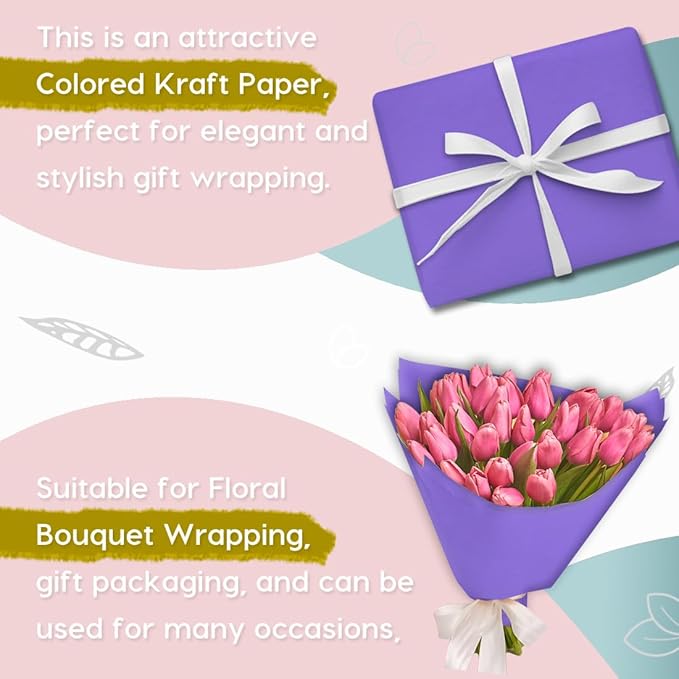 PerkHomy Purple Kraft Paper Roll 48" x 1,800" (150') for Gift Wrapping Bouquet Flower Art Painting Craft Writing Packaging Shipping 80GSM 55LB (Purple, 48" x 150')