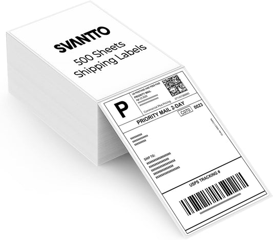 SVANTTO 4x6 Thermal Labels - Strong Adhesive Perforated Shipping Labels | 500 Pcs for Mailing
