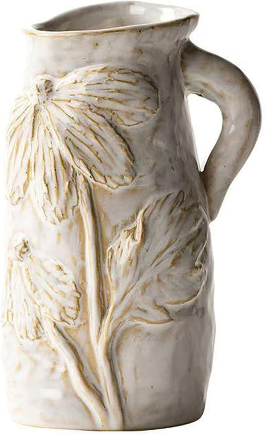 Small Ceramic Vase for Flowers - Distressed Vintage Vase Decor,Modern Boho Ins Style Decorative Vase,Unique Ceramic Flowers Vases with Handle,Handmade Cute Decor Vases for Home Decor