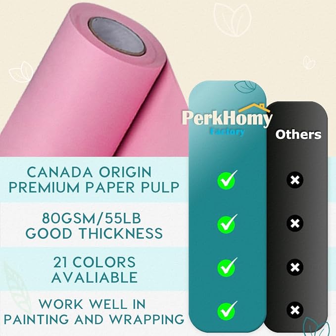 PerkHomy Light Pink Kraft Paper Roll 17.5" x 960" (80') for Gift Wrapping Bouquet Flower Art Painting Craft Writing Packaging Shipping 80GSM 55LB (Light Pink, 17.5" x 80')