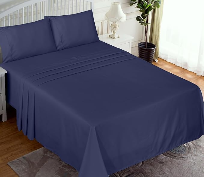 RUVANTI 100% Cotton Split King Sheets Sets for Adjustable Bed, 5 PCs, Soft & Breathable Percale Weave Bedding, Deep Pocket 16", Hotel Standard, Crisp Cool Feel & Durable, Dyed Sheet, Crown Blue