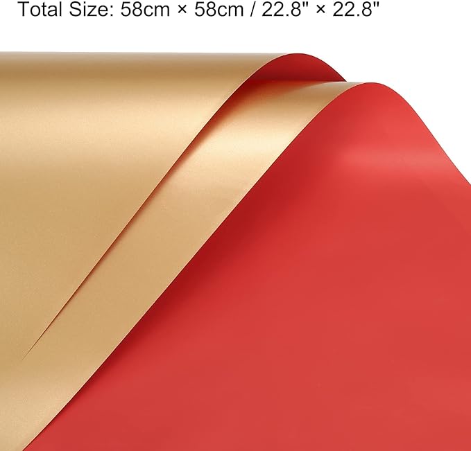 MECCANIXITY 10 Pcs Double Sided Color Flower Wrapping Paper Red+Gold 22.8"x22.8" Waterproof for Florist Bouquet Supplies, DIY Crafts, Gift Box Packaging