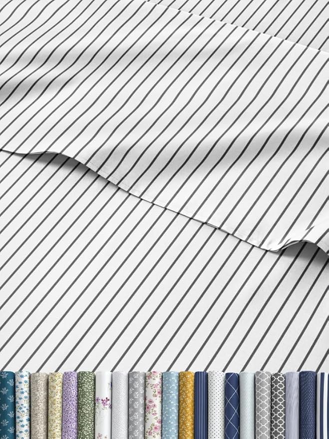 Striped Sheets - Black & White Striped Sheets - 1 Flat & 1 Fitted & 2 Pillowcases w/ Deep Pockets – Wrinkle & Fade Free - Soft, Breathable and Cooling – Luxury Pinstripe Bedding - King Size Bed Set