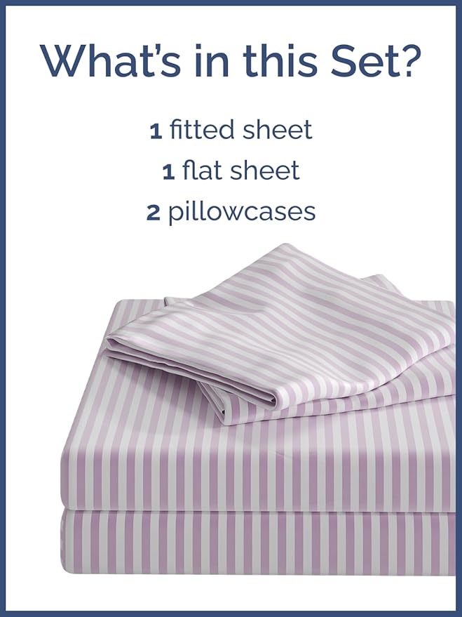 Kids Pink Pinstripes Queen 4 Piece Sheet Set - Boys, Girls, Teens, Toddler - Easy Fit Deep Pockets - Breathable, Hotel Quality Sheets - Machine Washable - Wrinkle Free - Cute, Cozy, Soft - CGK Linens