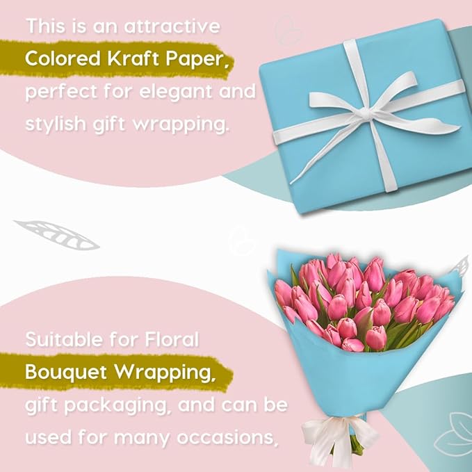PerkHomy Light Blue Kraft Paper Roll 48" x 3,600" (300') for Gift Wrapping Bouquet Flower Art Painting Craft Writing Packaging Shipping 80GSM 55LB (Light Blue, 48" x 300')