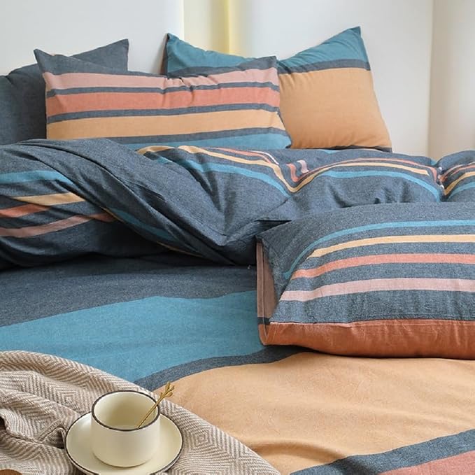 LifeTB Striped Comforter Set Queen Size Multi-Colored Stripes Pattern Comforter Fluffy Bed Set 3 Pieces Lightweight Bedding Comforter Modern Soft Patchwork Stripe Comforter Set with 2 Pillowcases
