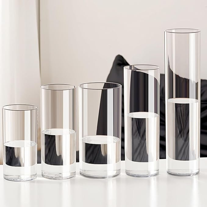 Clear Acrylic Flower Vase, Modern Unbreakable Decorative Cylinder Vase for Wedding Bouquets, Centerpieces, and Home Decor - 10cm Diameter, 35cm Height