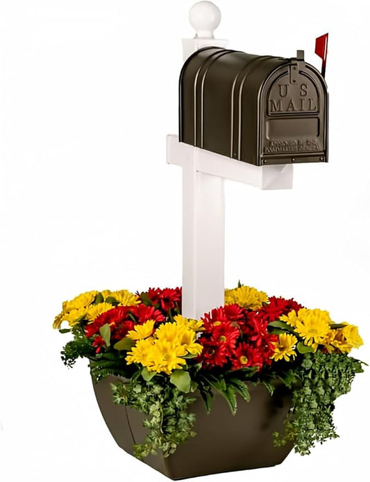 SnapPot® Mailbox Planter Box – 24" Resin Wrap for 4×4 & 6×6 Posts, 16+ Gal Planter with Drainage – Deep Earth Brown