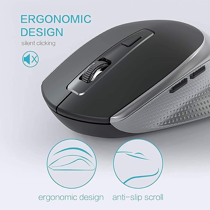 Wireless Keyboard Mouse Combo, J JOYACCESS 2.4G Ergonomic Computer Keyboard,Ergonomic Wireless Mouse for PC,Windows, Laptop, Desktop, Chromebook,Mac-Grey