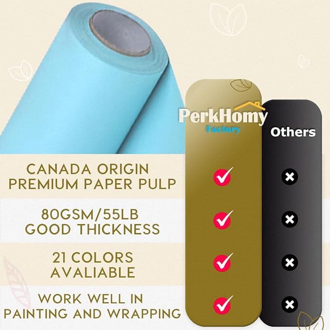 PerkHomy Light Blue Kraft Paper Roll 48" x 1,800" (150') for Gift Wrapping Bouquet Flower Art Painting Craft Writing Packaging Shipping 80GSM 55LB (Light Blue, 48" x 150')