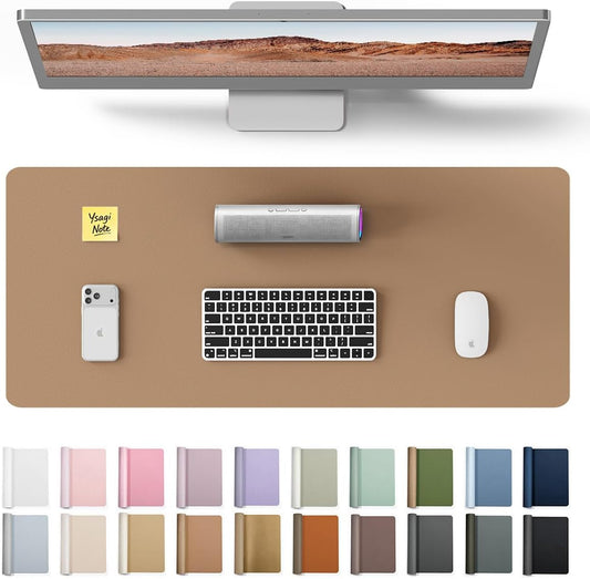 YSAGi Leather Desk Pad Protector - Large Non-Slip PU Office Mat | Waterproof Blotter for Home & Laptop (23.6" x 13.8", Khaki)