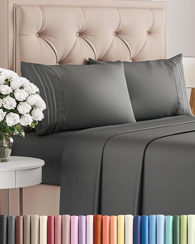 Queen Size 4 Piece Sheet Set - Comfy Breathable & Cooling Bed Sheets Set - Hotel Luxury Bedding for Women, Men, Kids, Teens, Boys & Girls - Deep Pockets, Ultra-Soft, Wrinkle Free - Oeko-Tex - Charcoal