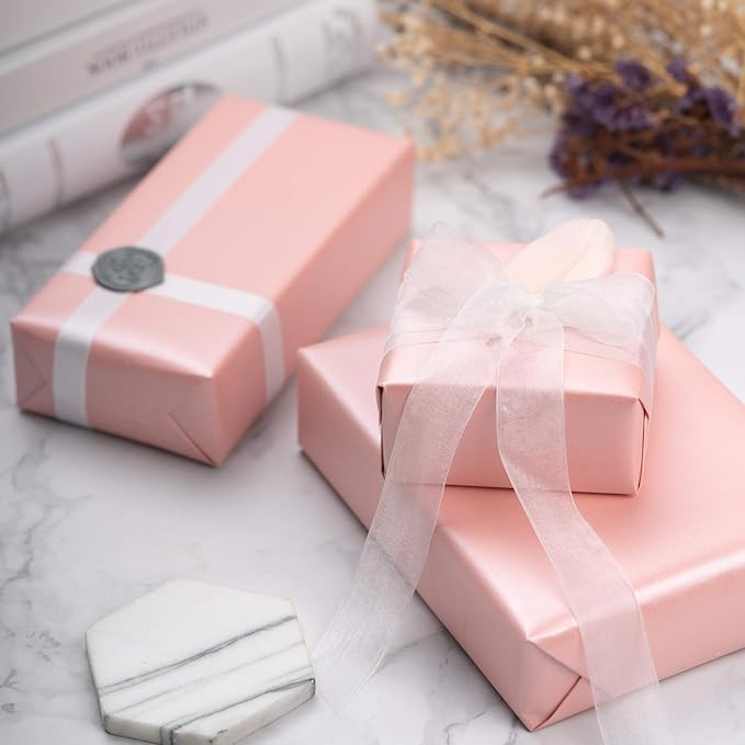 RUSPEPA Pink Gift Wrapping Paper, Jumbo Roll, Pink Solid Color Pearly Shiny Silk Gift Paper for Valentine's Day, Wedding, Birthday, Christmas, Baby Shower Girls, Anniversary, 30 inches x 32.8 feet