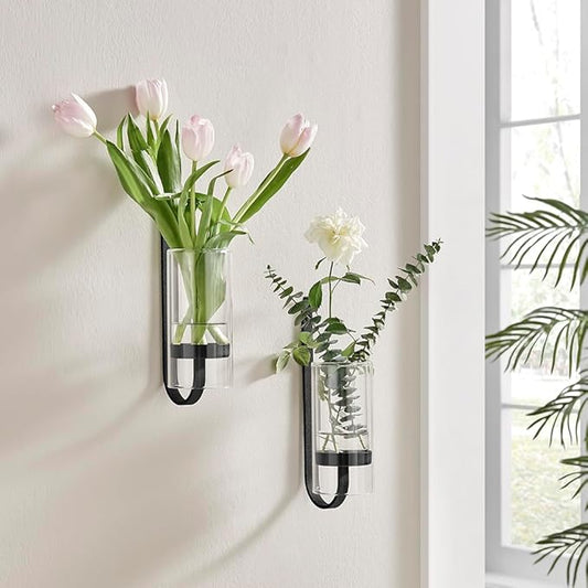 2 Piece Iron Glass Vase, Bottle Flower Vase, Hanging Metal Plant Stand, Metal Iron, Creative Wall Hanging
