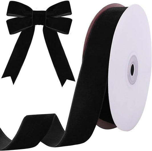 10 Yards Black Velvet Ribbon 1 Inch for Christmas Tree,Velvet Christmas Ribbon for Gift Wrapping Crafts Bow Wreath Holiday Decorations (Black)