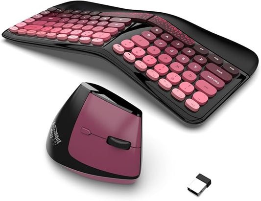 Ergonomic Wireless Keyboard and Mouse Set Wireless Keyboard Silent Mice Set with Wrist Rest for Computer, Laptop, PC, Mac, Windows Black Pink