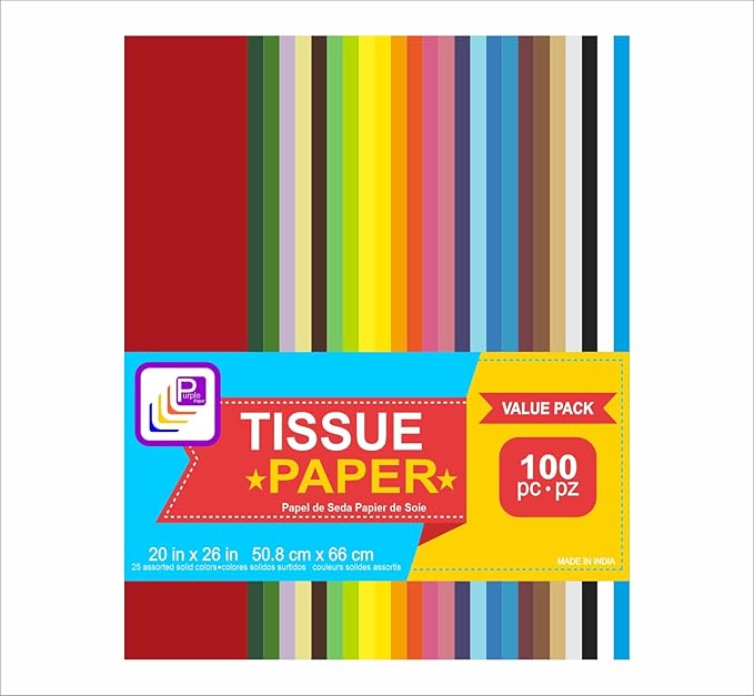 Tissue Paper for Gift Bags - Tissue Paper Bulk | 25 Colors 100 Sheets Colored 20x26 | Crafts, Wrapping, Packaging, Birthday, Holiday