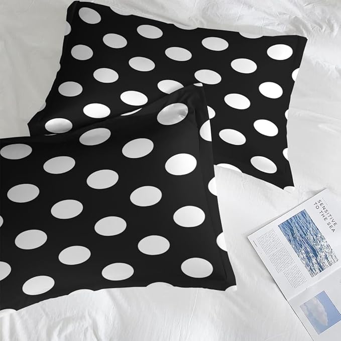 Comforter Set Full Size, Polka Dot Retro White Black 7 Pcs Bedding for Kids and Adults, Geometric Plaid Modern Bed Sheet Sets with Fitted Sheet 2 Pillowcase & 2 Sham for Bedroom Bed Decor