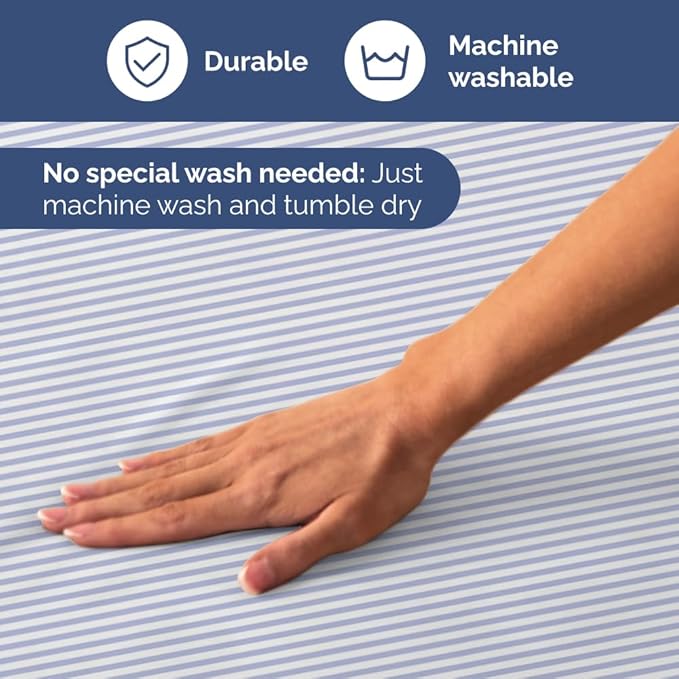 Light Blue and White Striped Sheets - 1 Flat & 1 Fitted Sheet & 2 Pillowcases w/ Deep Pockets - Wrinkle & Fade Resistant - Ultra-Soft, Breathable & Cooling - Luxury Pinstripe Bedding - Queen Size