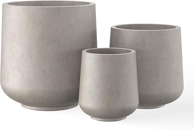Kante 15.3"+11.6"+8.2" Dia Round Concrete Planter, Large Outdoor Indoor Planter Pots Containers with Drainage Holes and Rubber Plug for Home Garden Patio, Buff Concrete