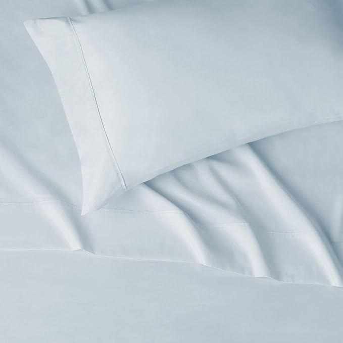 Amazon Basics Lightweight Super Soft Easy Care Wrinkle Free Microfiber 3 Piece Bed Sheet Set with 14-Inch Deep Pockets, Twin, Light Blue, Solid, Kids, Men & Women Bedding