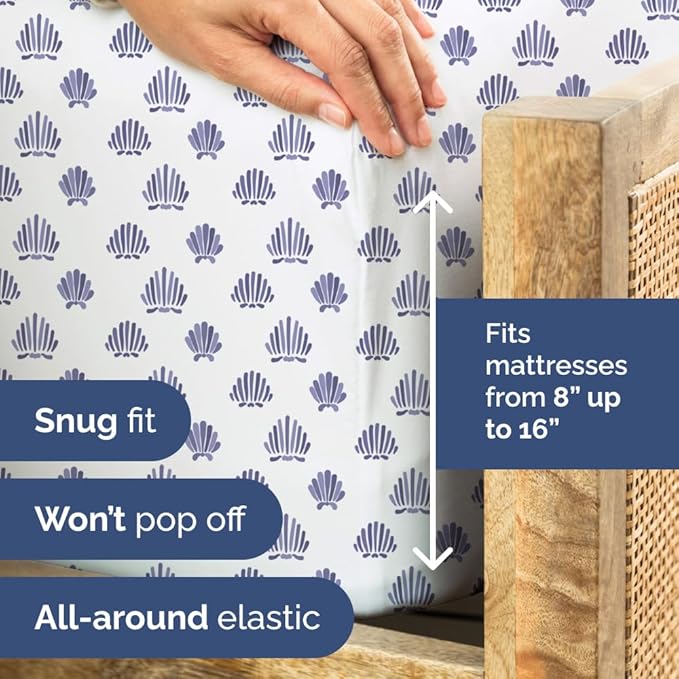 Coastal Bed Sheets - 1 Flat & 1 Fitted Sheet & 1 Pillowcase w/ Deep Pockets - Cozy, Wrinkle & Fade Free Beach Themed Bed Set - Blue Sea Shell Bedding - Ultra-Soft, Breathable & Cooling - Twin Size