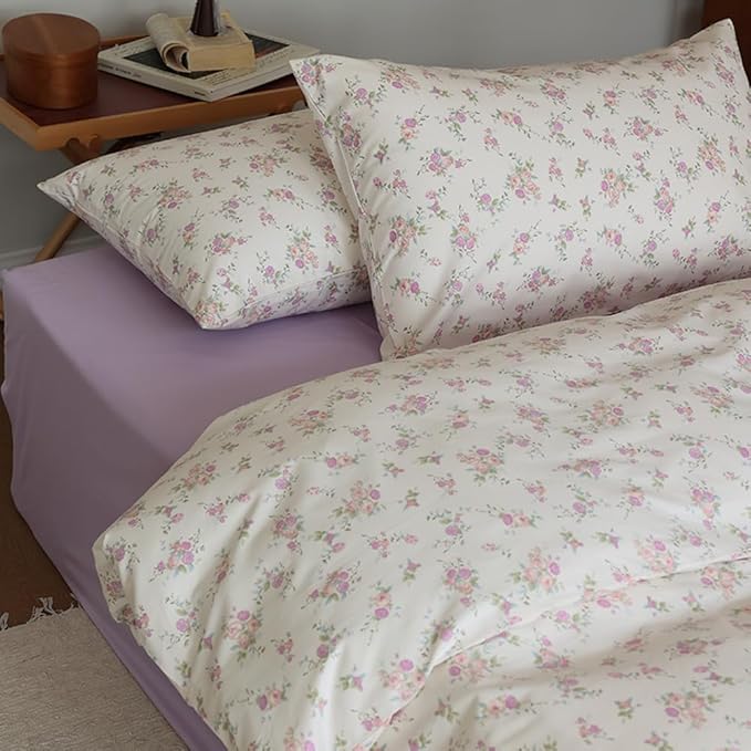VM VOUGEMARKET Lavender Flower Comforter Set Queen Garden Floral Comforter with 2 Pillowcases Cottagecore Aesthetic Bedding Comforter Set for Girls Women 90"x90"