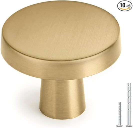 homdiy 10 Pack Champagne Bronze Cabinet Knobs Round Kitchen Handles Zinc Alloy Metal Hardware for Dresser Drawer Desk Cupboard