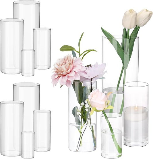 Fixwal 12pcs Clear Glass Cylinder Vases, 4, 6, 8, 10 Inch Tall Cylinder Vases for Centerpieces, Glass Flower Vase Floating Candle Holder Vase for Table Shelf, Party, Wedding, Home Decor