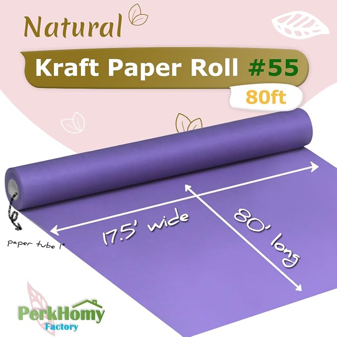 PerkHomy Purple Kraft Paper Roll 17.5" x 960" (80') for Gift Wrapping Bouquet Flower Art Painting Craft Writing Packaging Shipping 80GSM 55LB (Purple, 17.5" x 80')