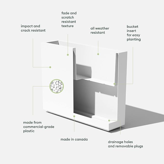 Veradek Span Plastic Box Series Planter - Tall Rectangular, White, All-Weather Resistant, Removable Insert Bucket, Modern Design, Indoor/Outdoor Use