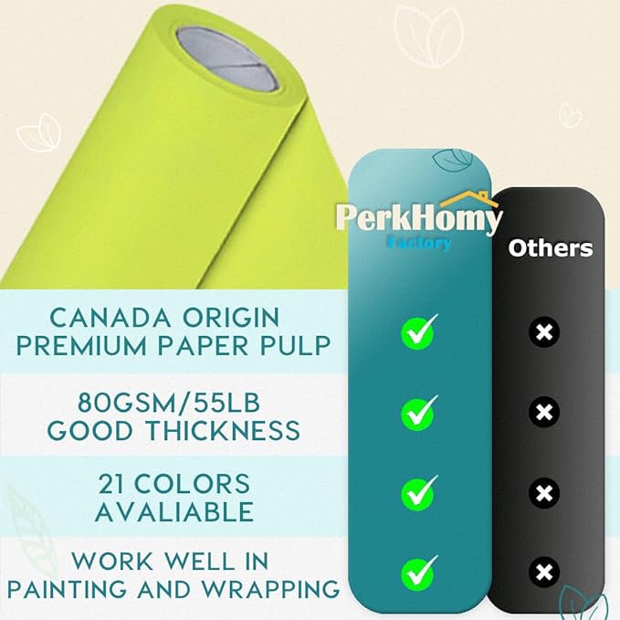 PerkHomy Neon Green Kraft Paper Roll 48" x 1,800" (150') for Gift Wrapping Bouquet Flower Art Painting Craft Writing Packaging Shipping 80GSM 55LB (Neon Green, 48" x 150')